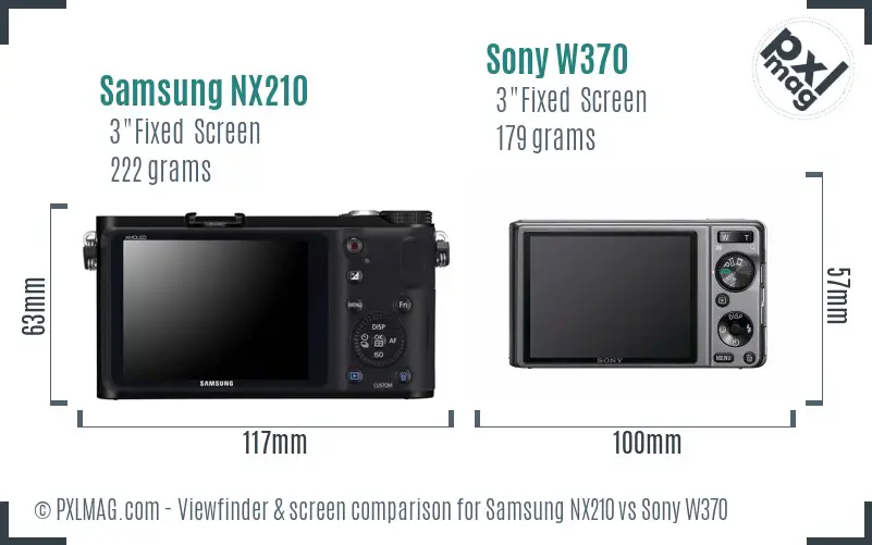 Samsung NX210 vs Sony W370 Screen and Viewfinder comparison