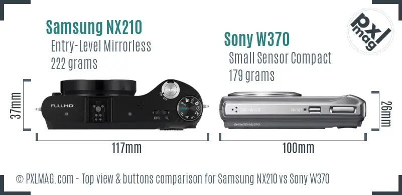 Samsung NX210 vs Sony W370 top view buttons comparison