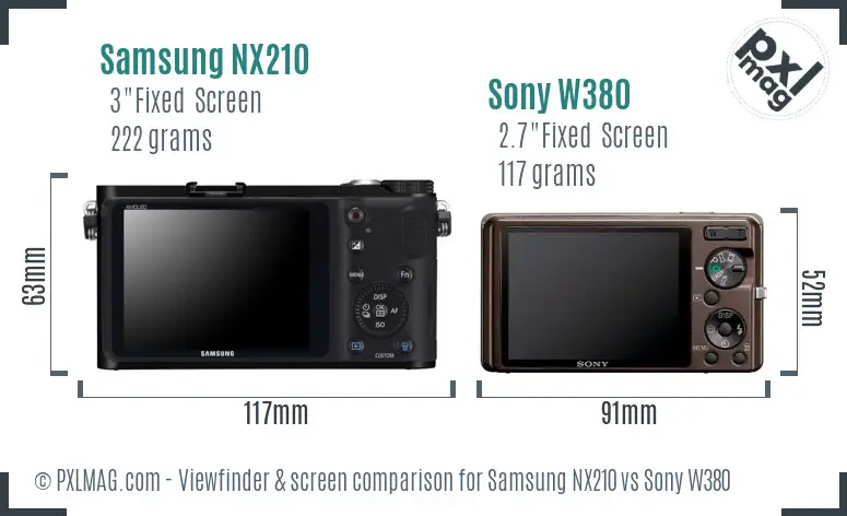 Samsung NX210 vs Sony W380 Screen and Viewfinder comparison