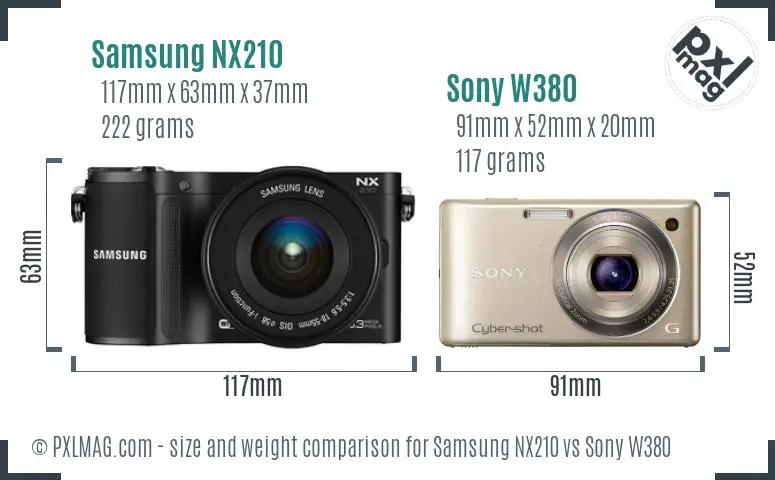 Samsung NX210 vs Sony W380 size comparison