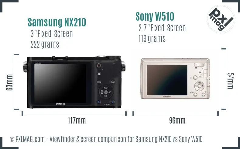 Samsung NX210 vs Sony W510 Screen and Viewfinder comparison