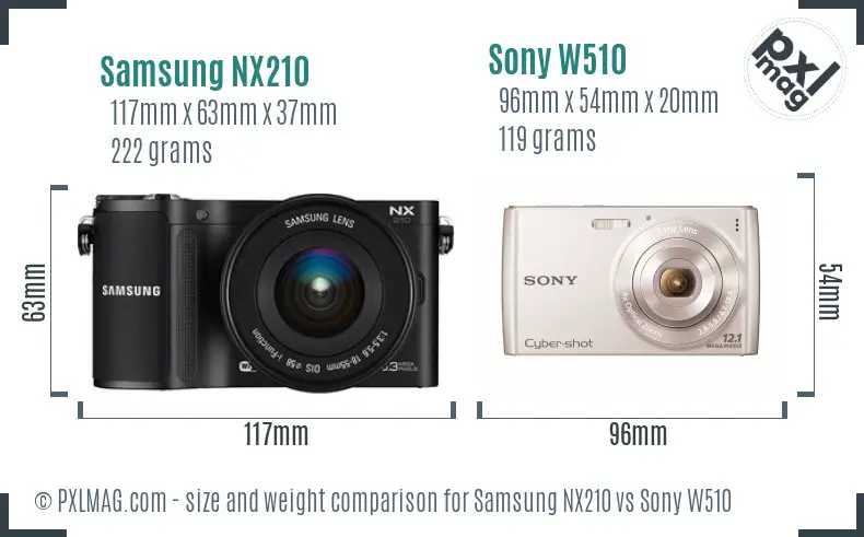 Samsung NX210 vs Sony W510 size comparison