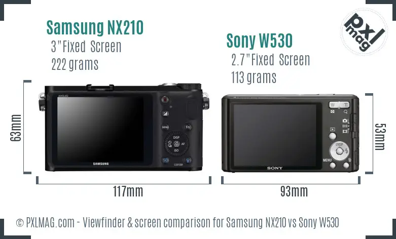 Samsung NX210 vs Sony W530 Screen and Viewfinder comparison