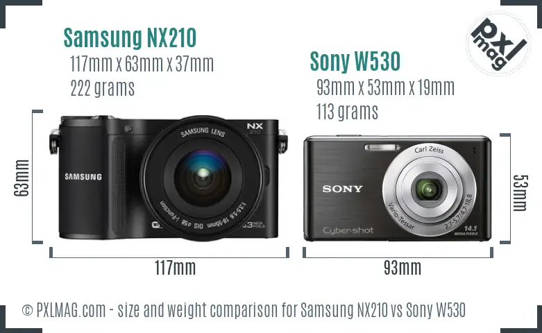 Samsung NX210 vs Sony W530 size comparison