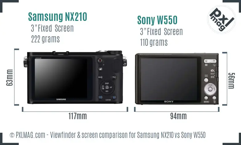 Samsung NX210 vs Sony W550 Screen and Viewfinder comparison
