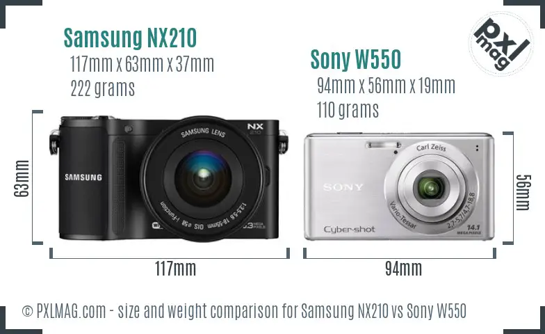 Samsung NX210 vs Sony W550 size comparison