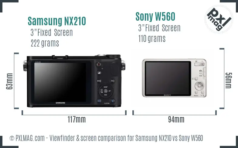 Samsung NX210 vs Sony W560 Screen and Viewfinder comparison