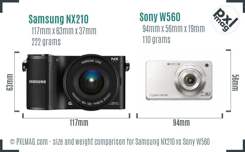 Samsung NX210 vs Sony W560 size comparison