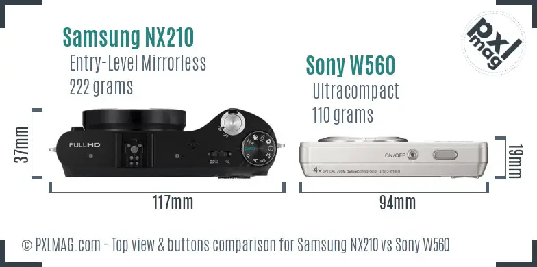 Samsung NX210 vs Sony W560 top view buttons comparison