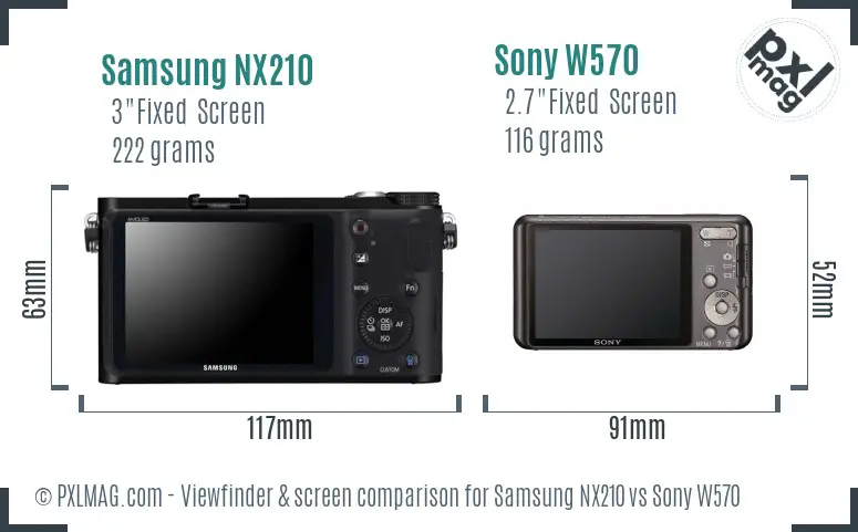 Samsung NX210 vs Sony W570 Screen and Viewfinder comparison