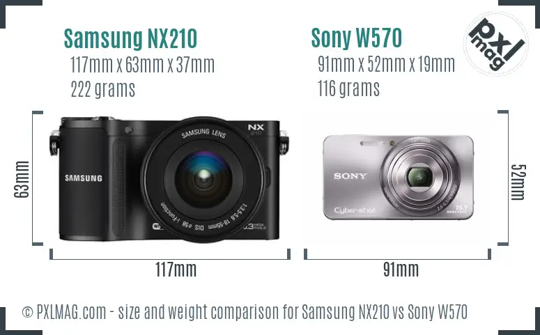 Samsung NX210 vs Sony W570 size comparison