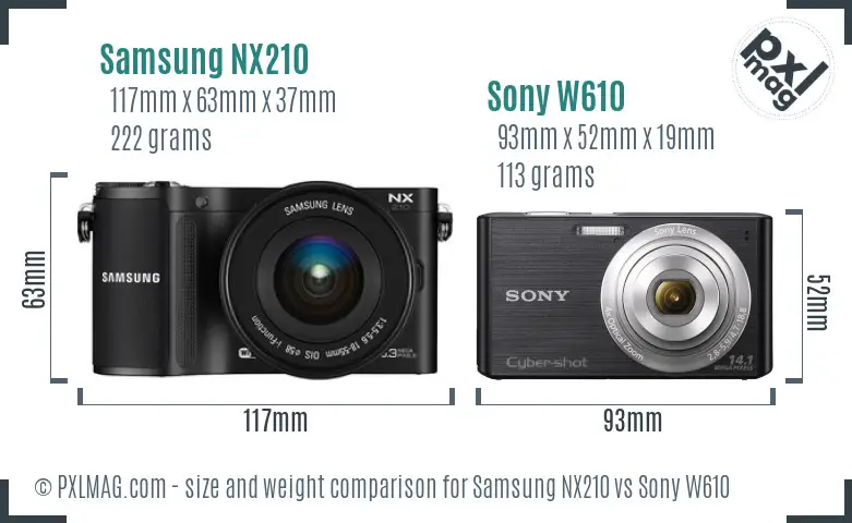 Samsung NX210 vs Sony W610 size comparison