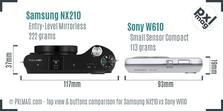 Samsung NX210 vs Sony W610 top view buttons comparison