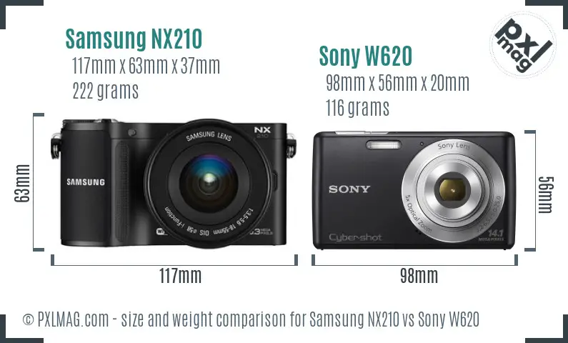 Samsung NX210 vs Sony W620 size comparison