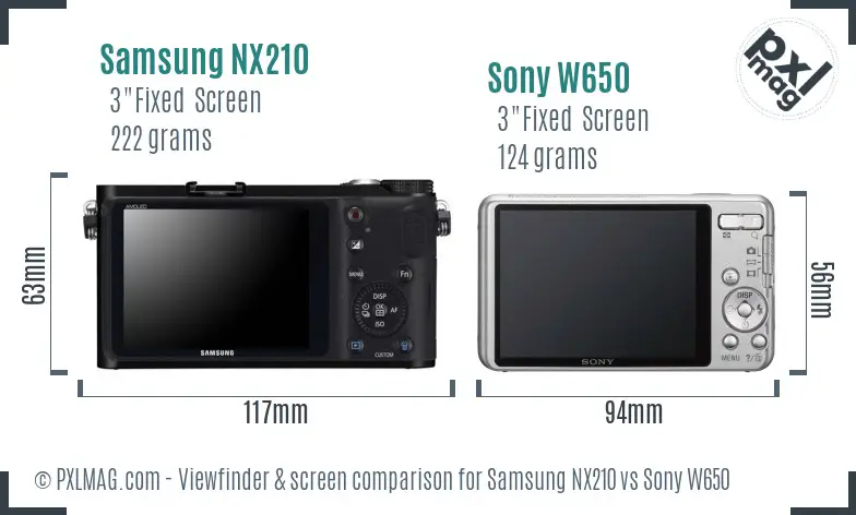 Samsung NX210 vs Sony W650 Screen and Viewfinder comparison