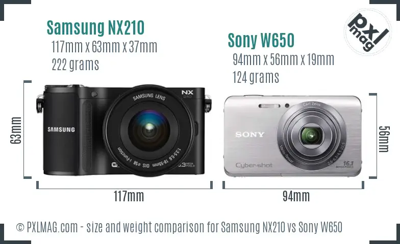 Samsung NX210 vs Sony W650 size comparison