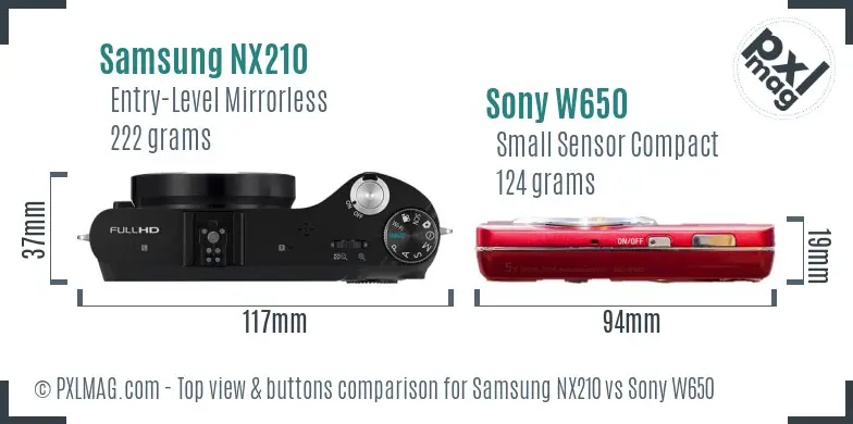 Samsung NX210 vs Sony W650 top view buttons comparison