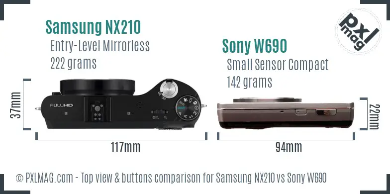 Samsung NX210 vs Sony W690 top view buttons comparison