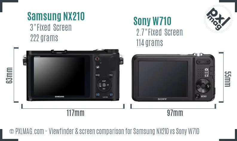 Samsung NX210 vs Sony W710 Screen and Viewfinder comparison