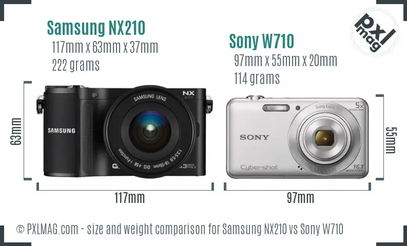 Samsung NX210 vs Sony W710 size comparison