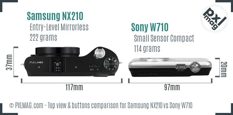 Samsung NX210 vs Sony W710 top view buttons comparison