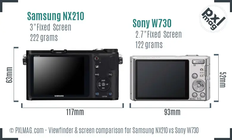 Samsung NX210 vs Sony W730 Screen and Viewfinder comparison