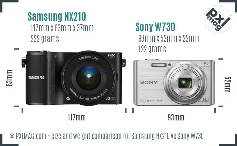 Samsung NX210 vs Sony W730 size comparison