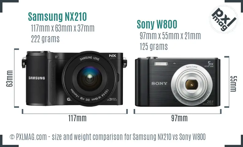 Samsung NX210 vs Sony W800 size comparison