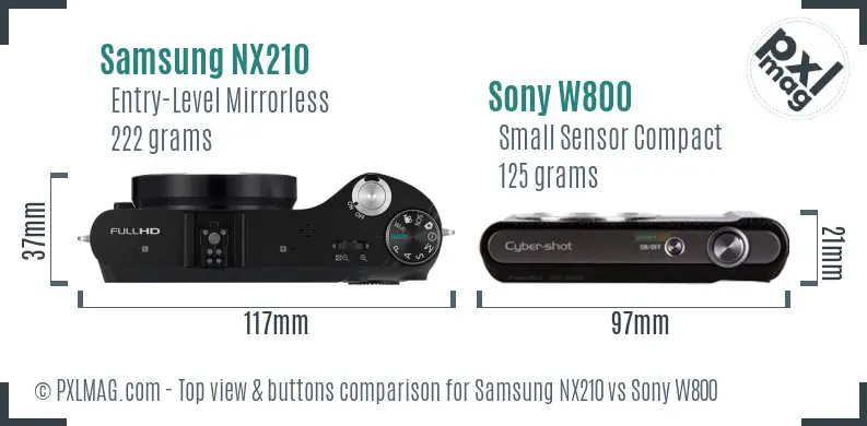 Samsung NX210 vs Sony W800 top view buttons comparison