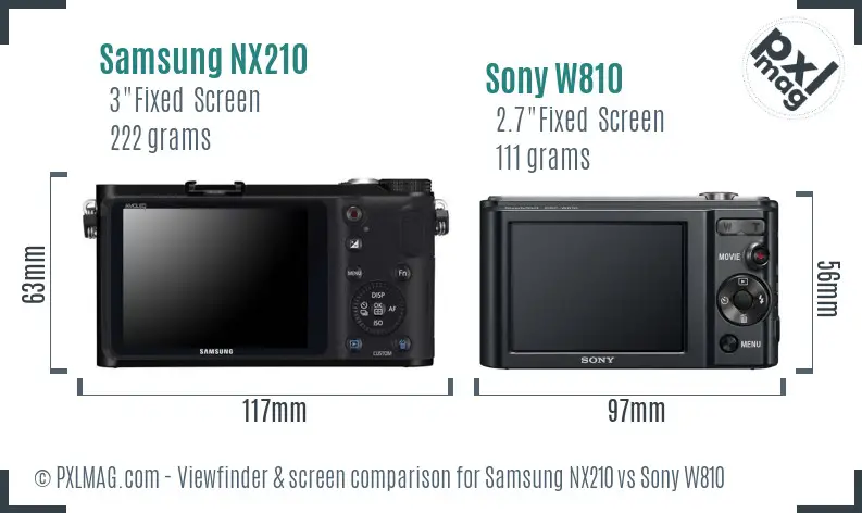 Samsung NX210 vs Sony W810 Screen and Viewfinder comparison