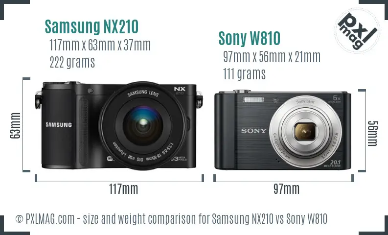 Samsung NX210 vs Sony W810 size comparison