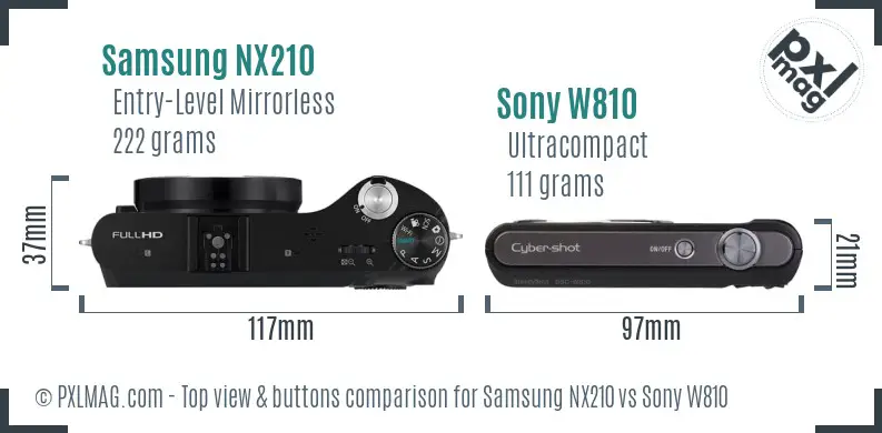 Samsung NX210 vs Sony W810 top view buttons comparison