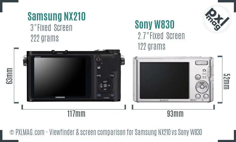 Samsung NX210 vs Sony W830 Screen and Viewfinder comparison