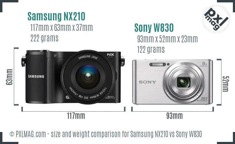 Samsung NX210 vs Sony W830 size comparison