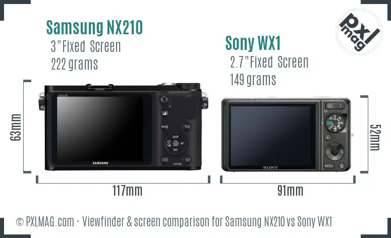 Samsung NX210 vs Sony WX1 Screen and Viewfinder comparison