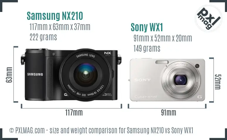 Samsung NX210 vs Sony WX1 size comparison