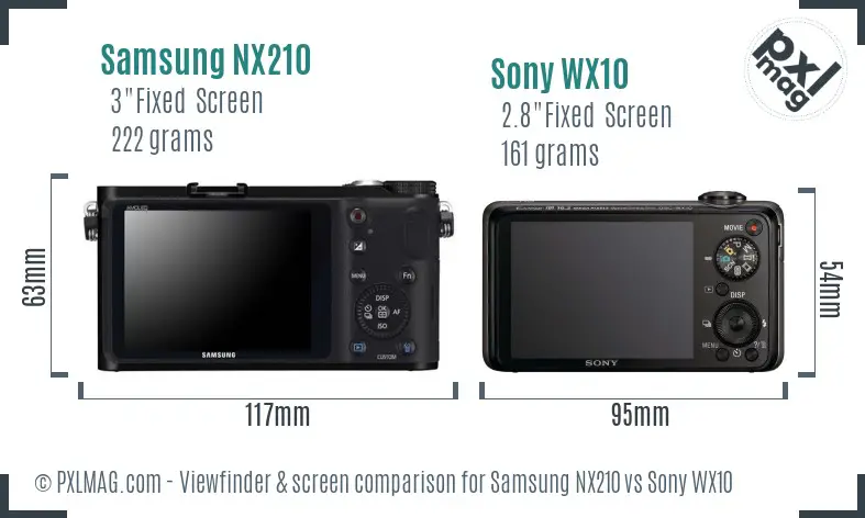 Samsung NX210 vs Sony WX10 Screen and Viewfinder comparison