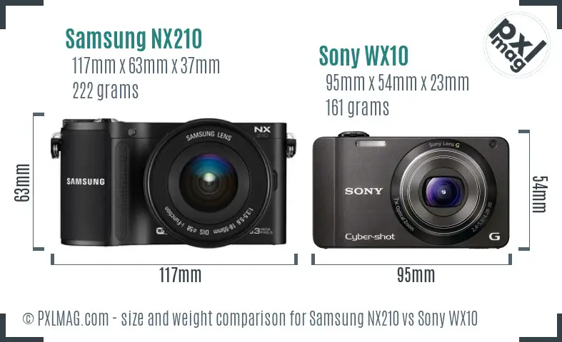 Samsung NX210 vs Sony WX10 size comparison