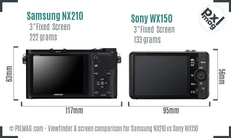 Samsung NX210 vs Sony WX150 Screen and Viewfinder comparison