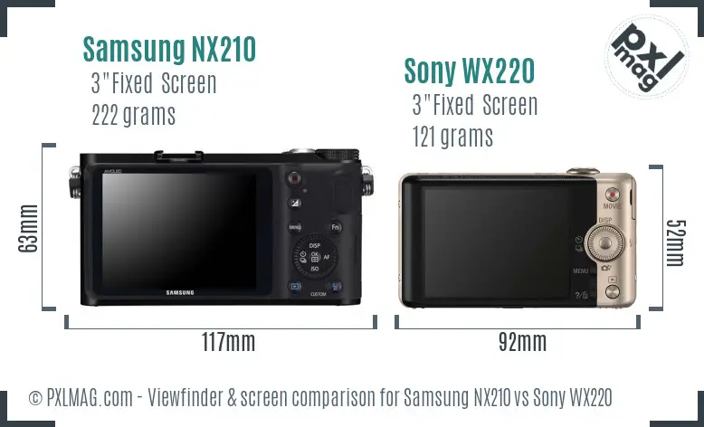 Samsung NX210 vs Sony WX220 Screen and Viewfinder comparison