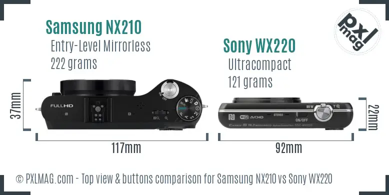 Samsung NX210 vs Sony WX220 top view buttons comparison