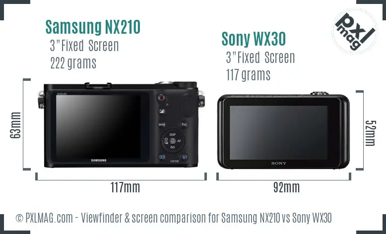 Samsung NX210 vs Sony WX30 Screen and Viewfinder comparison