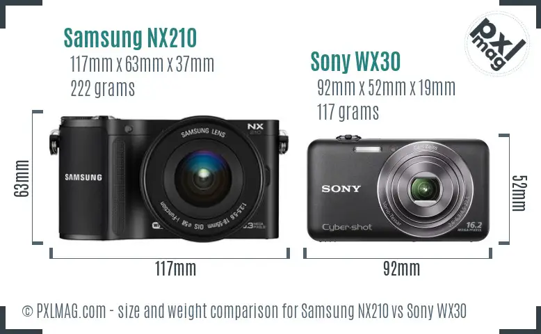 Samsung NX210 vs Sony WX30 size comparison