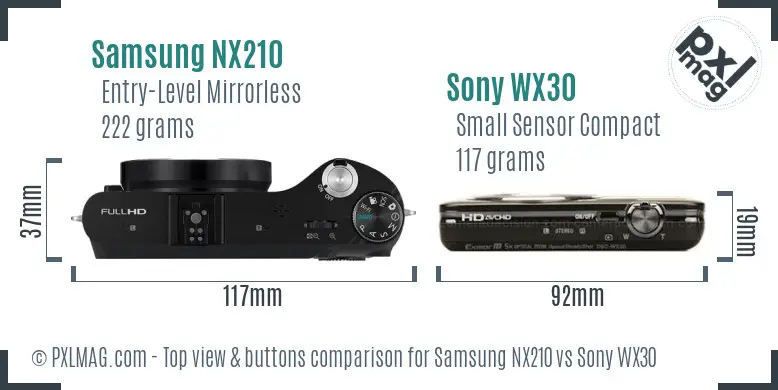 Samsung NX210 vs Sony WX30 top view buttons comparison
