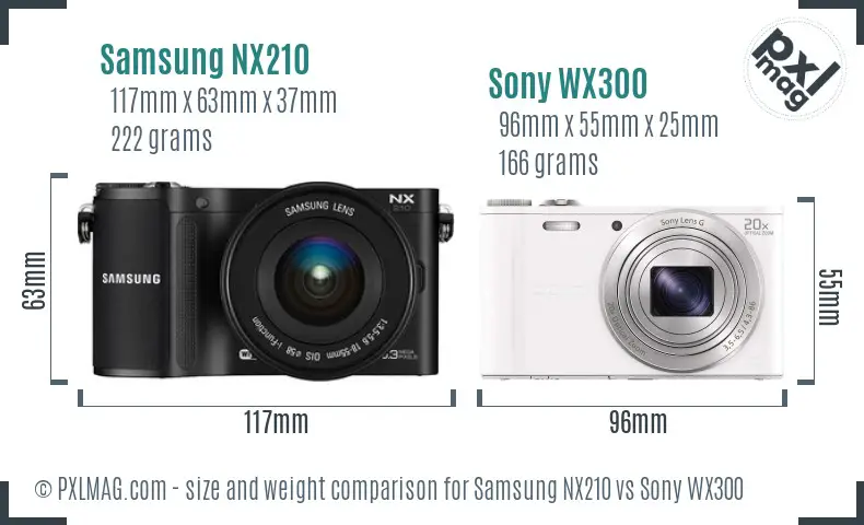 Samsung NX210 vs Sony WX300 size comparison