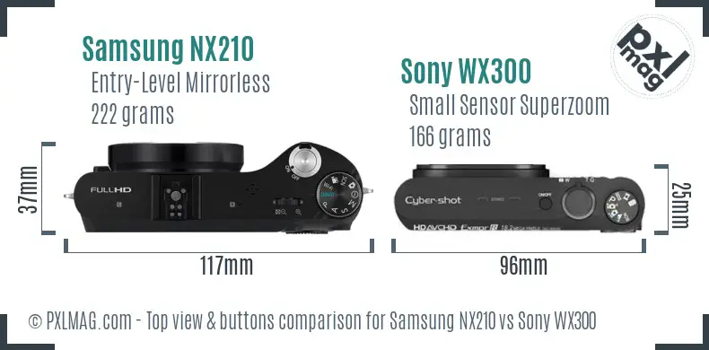 Samsung NX210 vs Sony WX300 top view buttons comparison