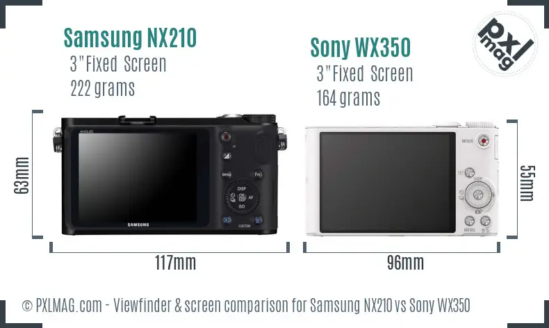 Samsung NX210 vs Sony WX350 Screen and Viewfinder comparison