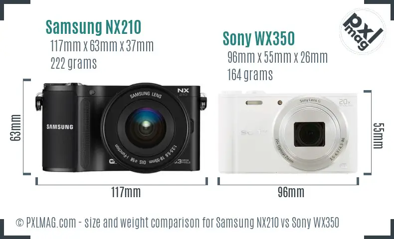 Samsung NX210 vs Sony WX350 size comparison