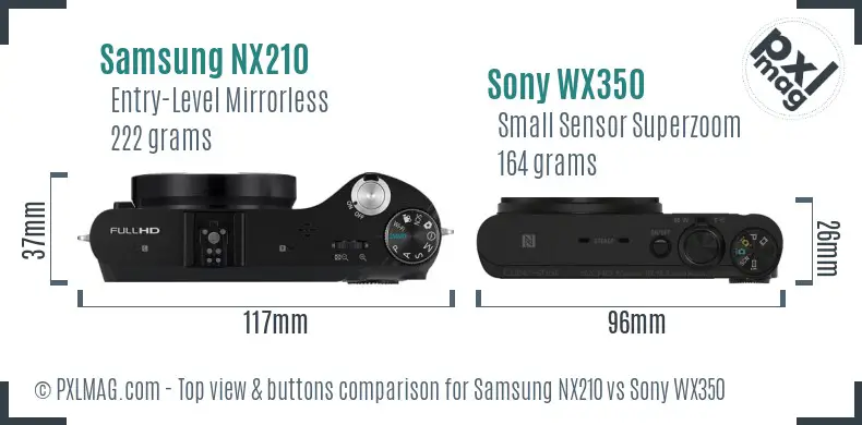 Samsung NX210 vs Sony WX350 top view buttons comparison