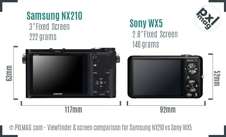 Samsung NX210 vs Sony WX5 Screen and Viewfinder comparison